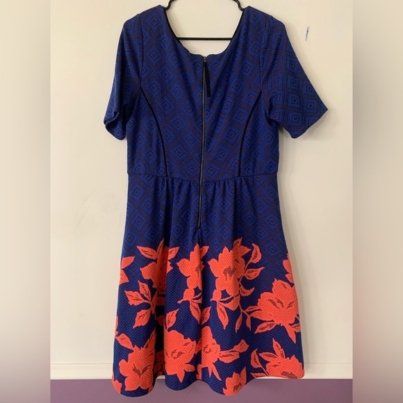 HD in Paris Blushed Blooms Blue/Pink Floral Fit & Flare Jacquard Dress Size L - Picture 11 of 15